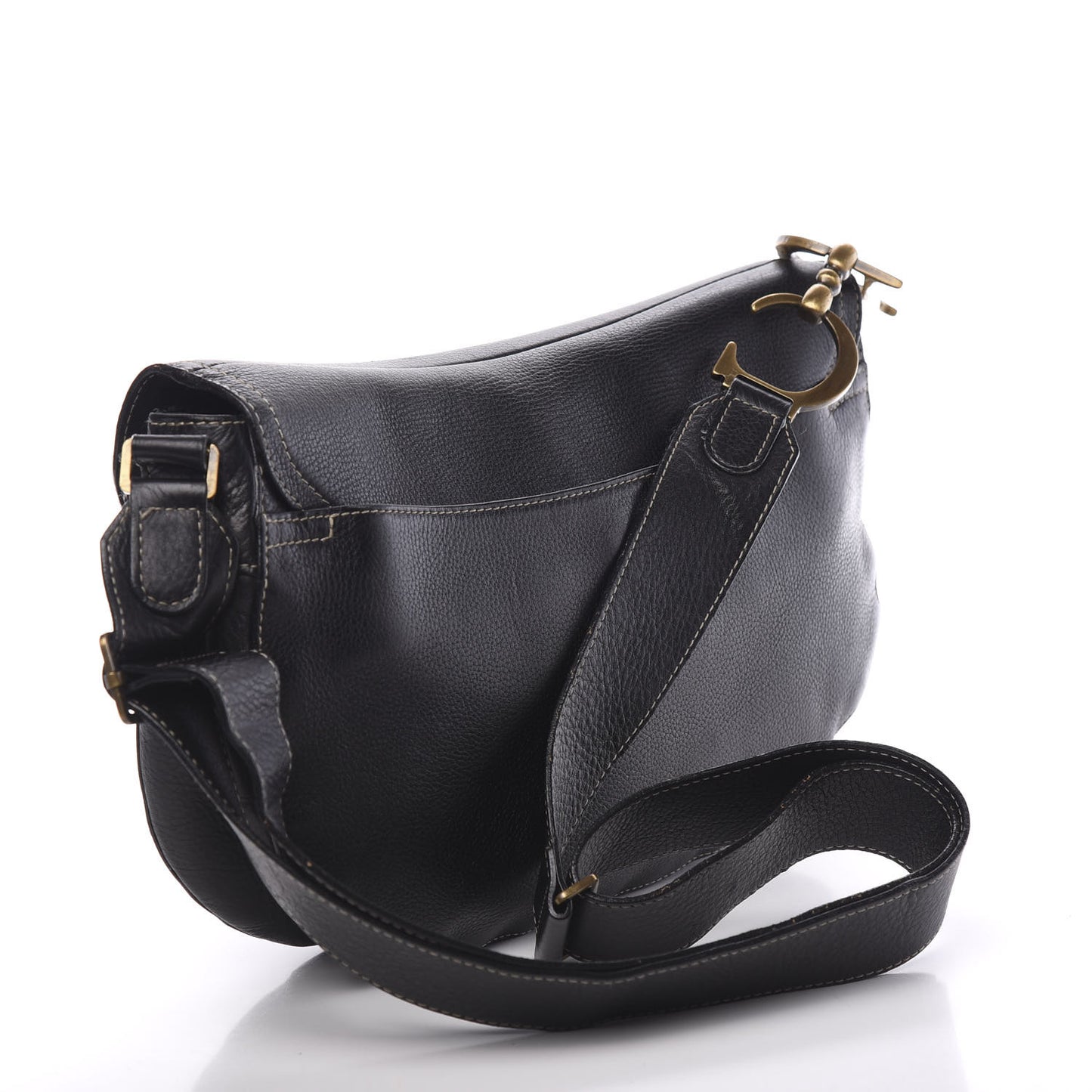 Grained Calfskin Double Saddle Bag Black