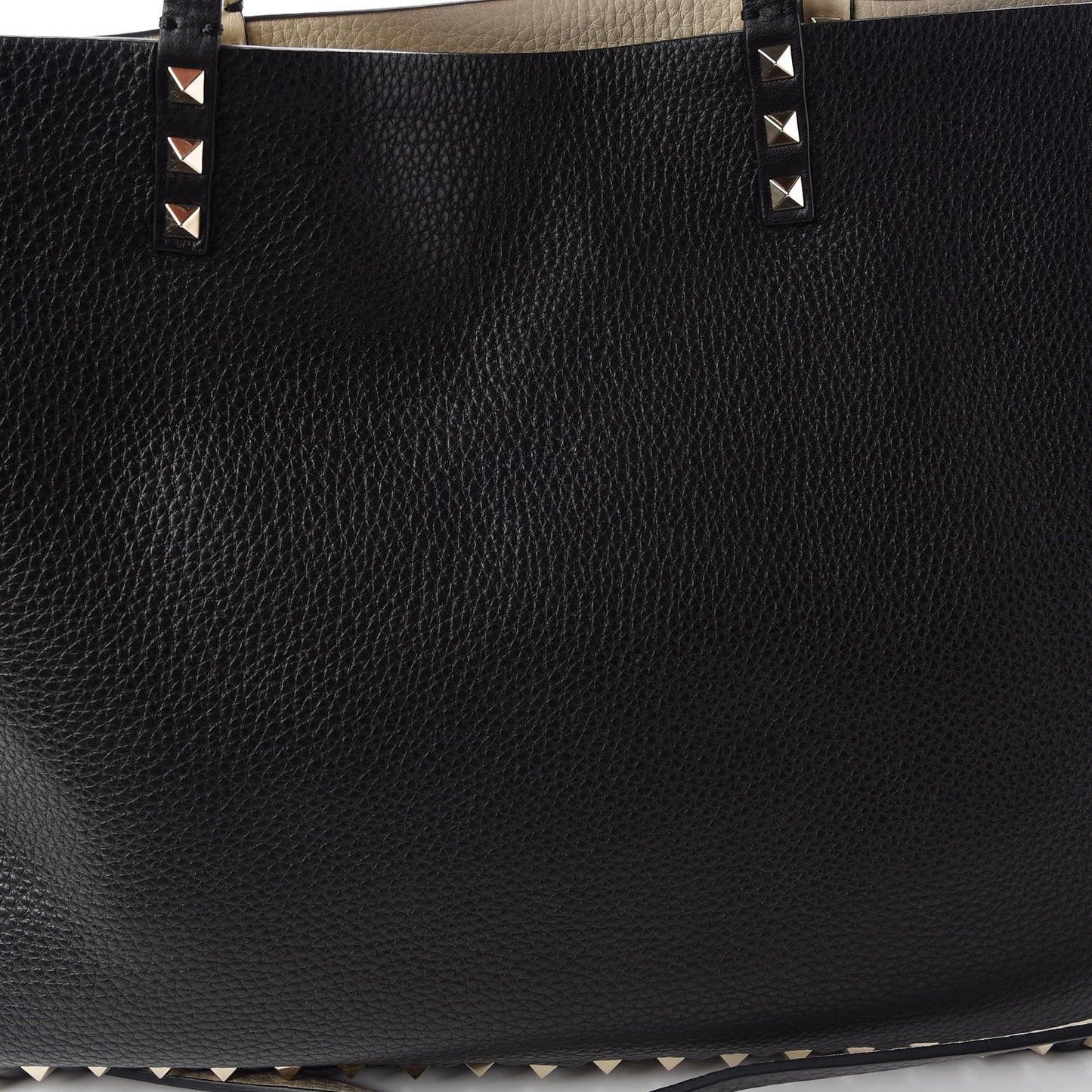 Grained Calfskin Medium Rockstud Reversible Tote Black Ivory