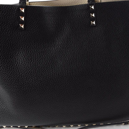 Valentino Garavani Grained Calfskin Medium Rockstud Reversible Tote Black Ivory 14 of 14