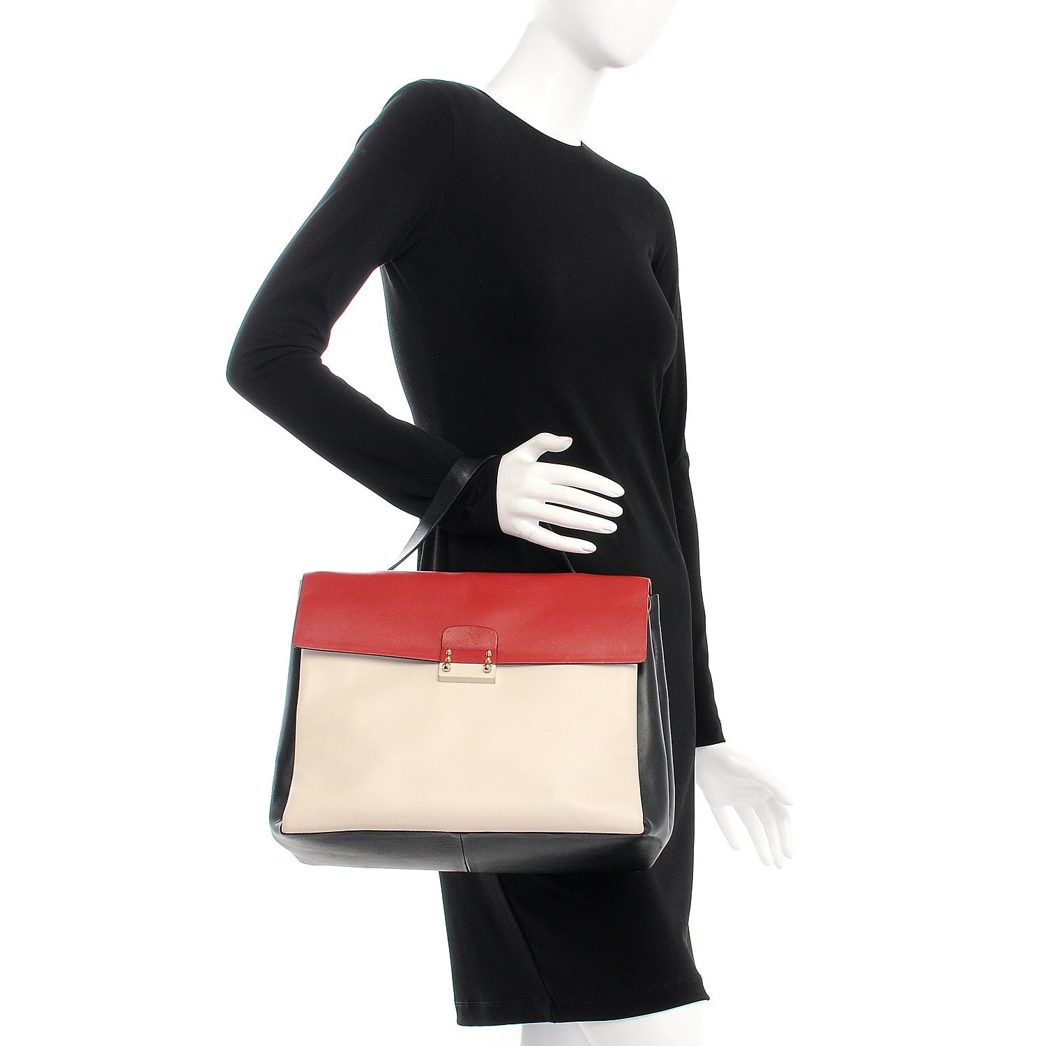 Valentino Garavani Calfskin Colorblock Single Handle Satchel Black White 2 of 11