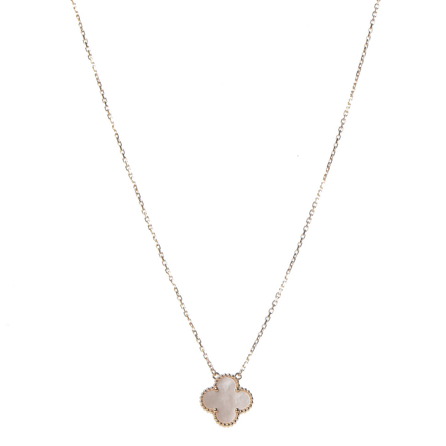 18K Yellow Gold Mother of Pearl Vintage Alhambra Pendant Necklace
