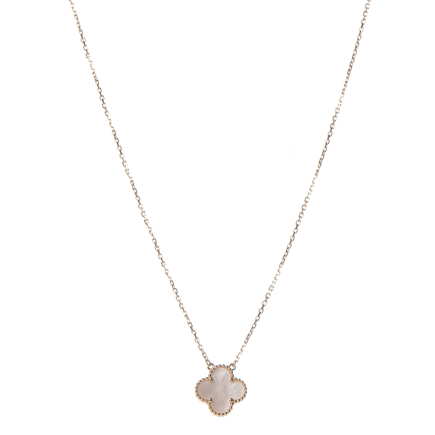 Van Cleef & Arpels 18K Yellow Gold Mother of Pearl Vintage Alhambra Pendant Necklace 1 of 7