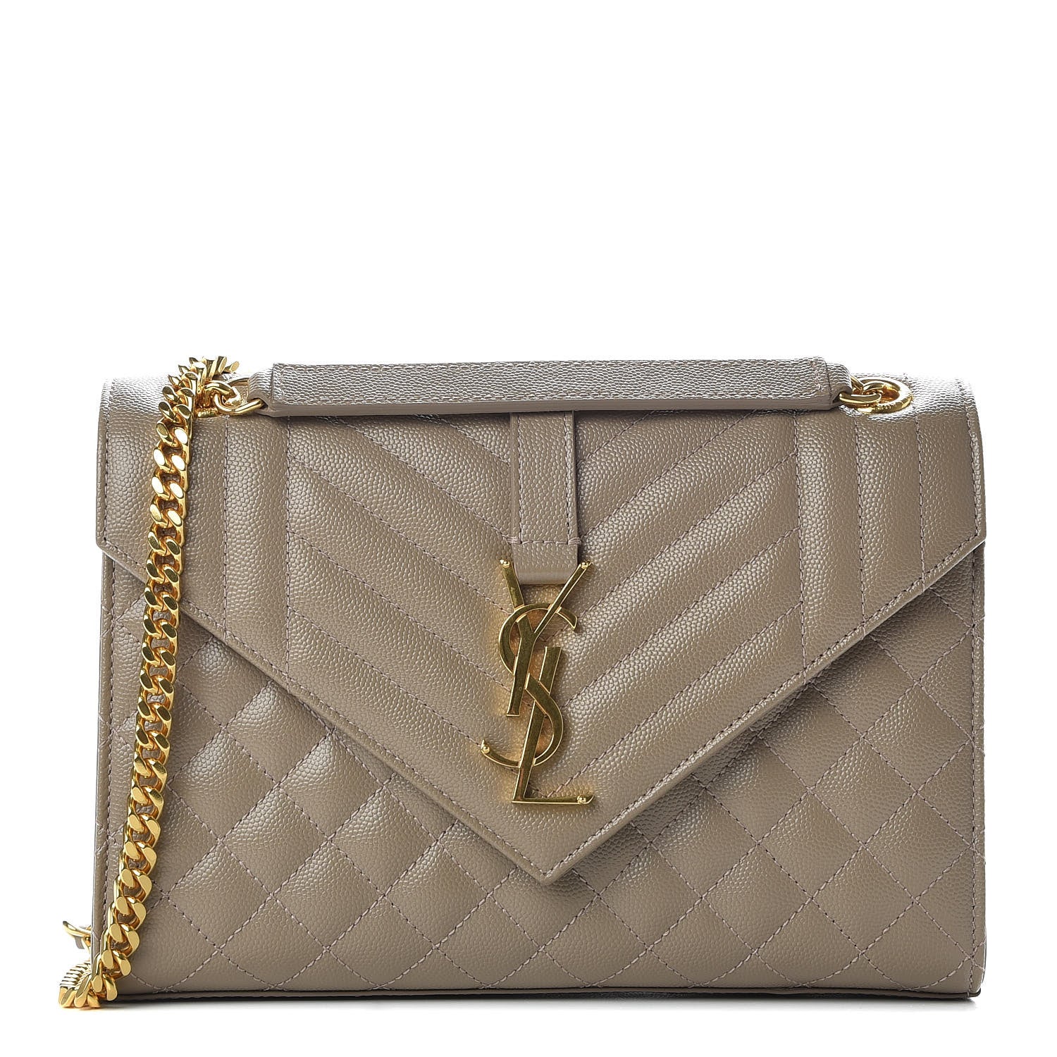 Saint Laurent Grain De Poudre Textured Mixed Matelasse Medium Triquilt Monogram Satchel Dusty Grey 1 of 9