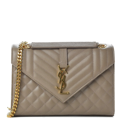 Saint Laurent Grain De Poudre Textured Mixed Matelasse Medium Triquilt Monogram Satchel Dusty Grey 1 of 9