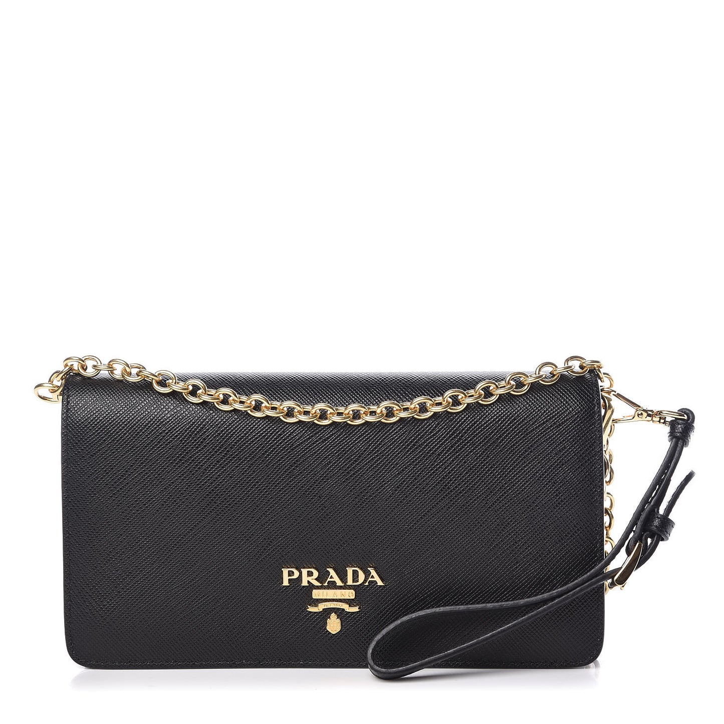 Saffiano Metal Phone Wristlet Crossbody Wallet Black