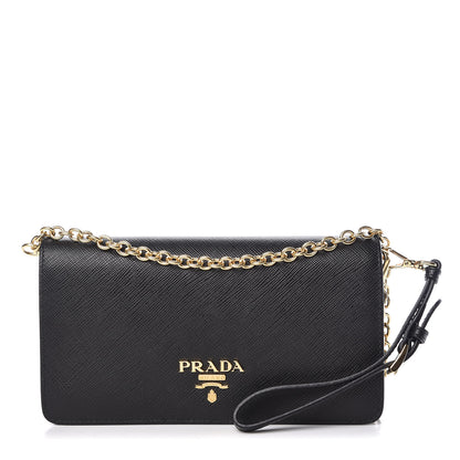Prada Saffiano Metal Phone Wristlet Crossbody Wallet Black 1 of 9