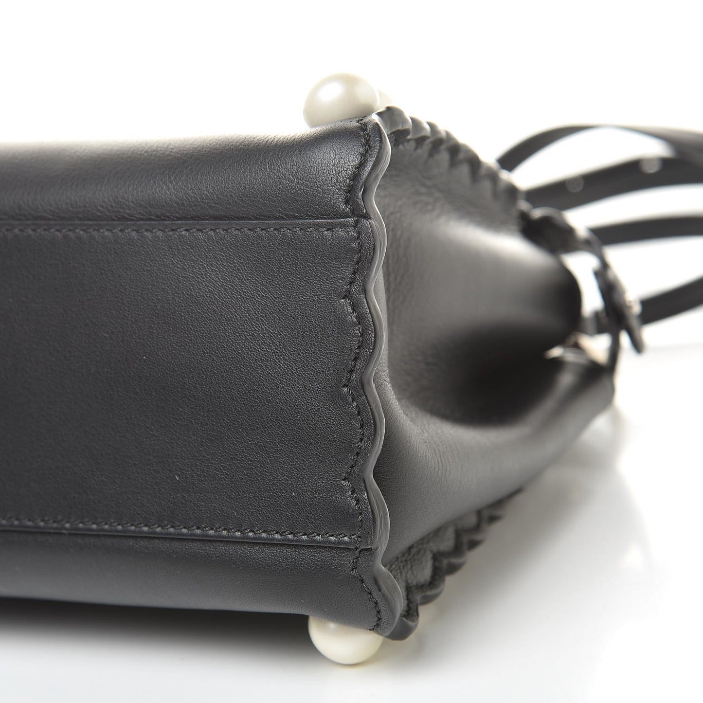 Vitello Seta Shiny Nappa Pearl Scallopped Studded Mini Peekaboo Iconic Satchel Black