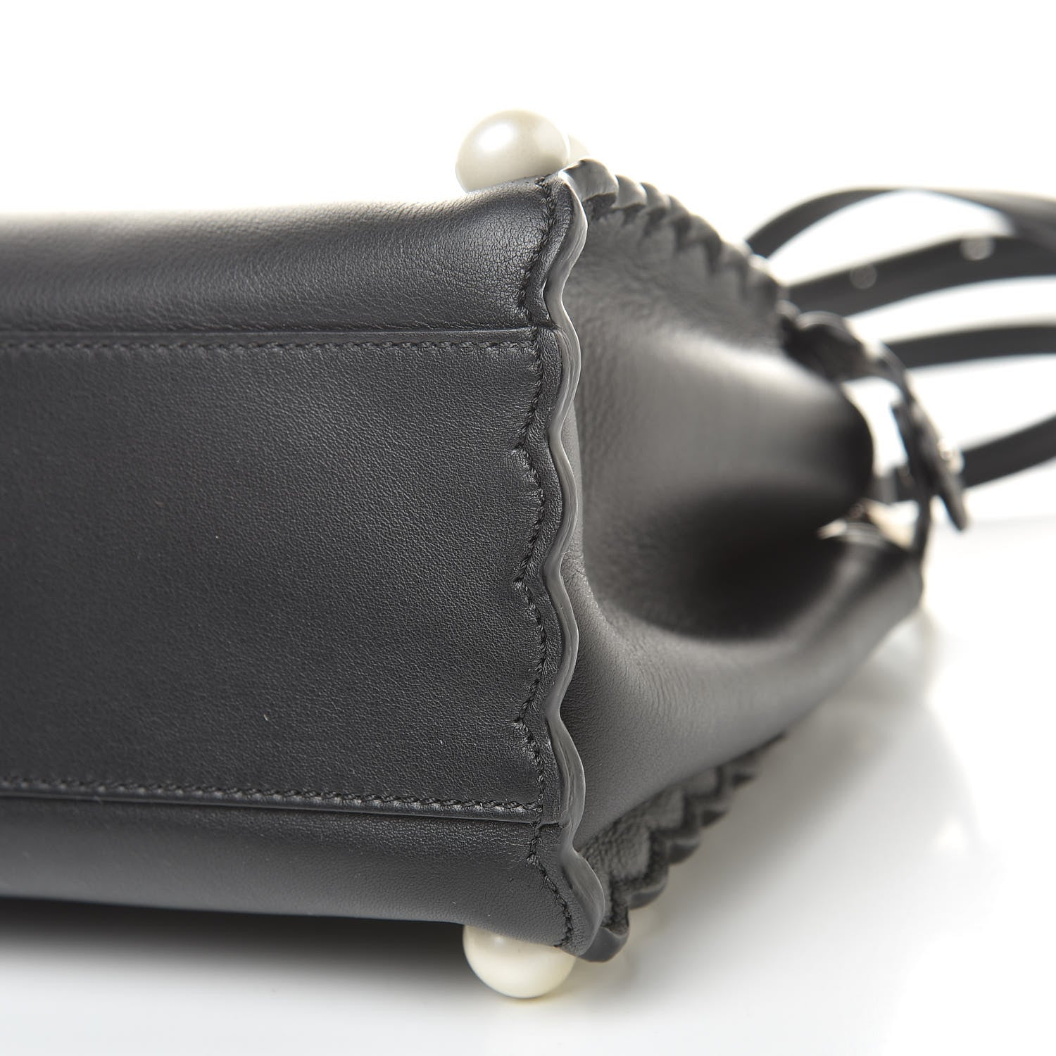 Fendi Vitello Seta Shiny Nappa Pearl Scallopped Studded Mini Peekaboo Iconic Satchel Black 11 of 13