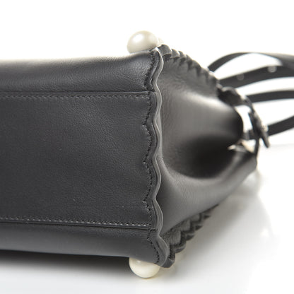 Fendi Vitello Seta Shiny Nappa Pearl Scallopped Studded Mini Peekaboo Iconic Satchel Black 11 of 13