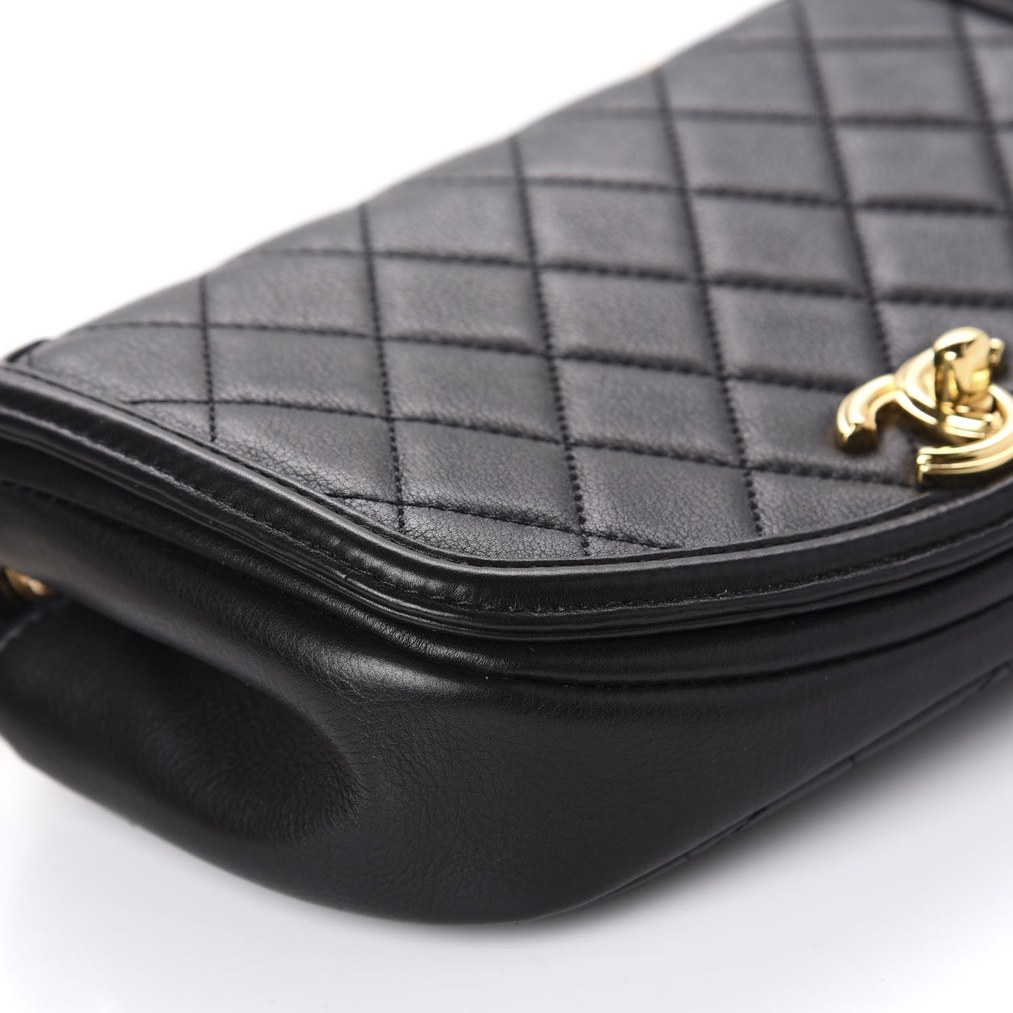Calfskin Quilted Small Underline Flap Black