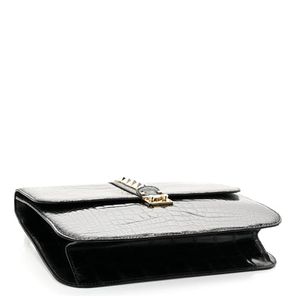 Valentino Garavani Patent Crocodile Embossed Large Glam Lock Rockstud Flap Black 4 of 9