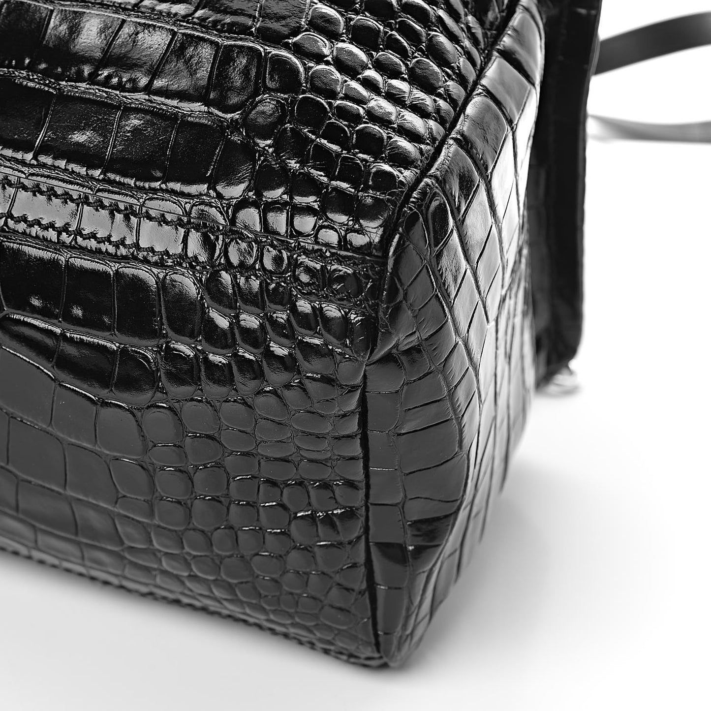 Calfskin Crocodile Embossed Small Pandora Black