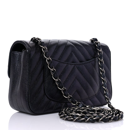 Chanel Metallic Caviar Chevron Quilted Mini Rectangular Flap Black 3 of 10