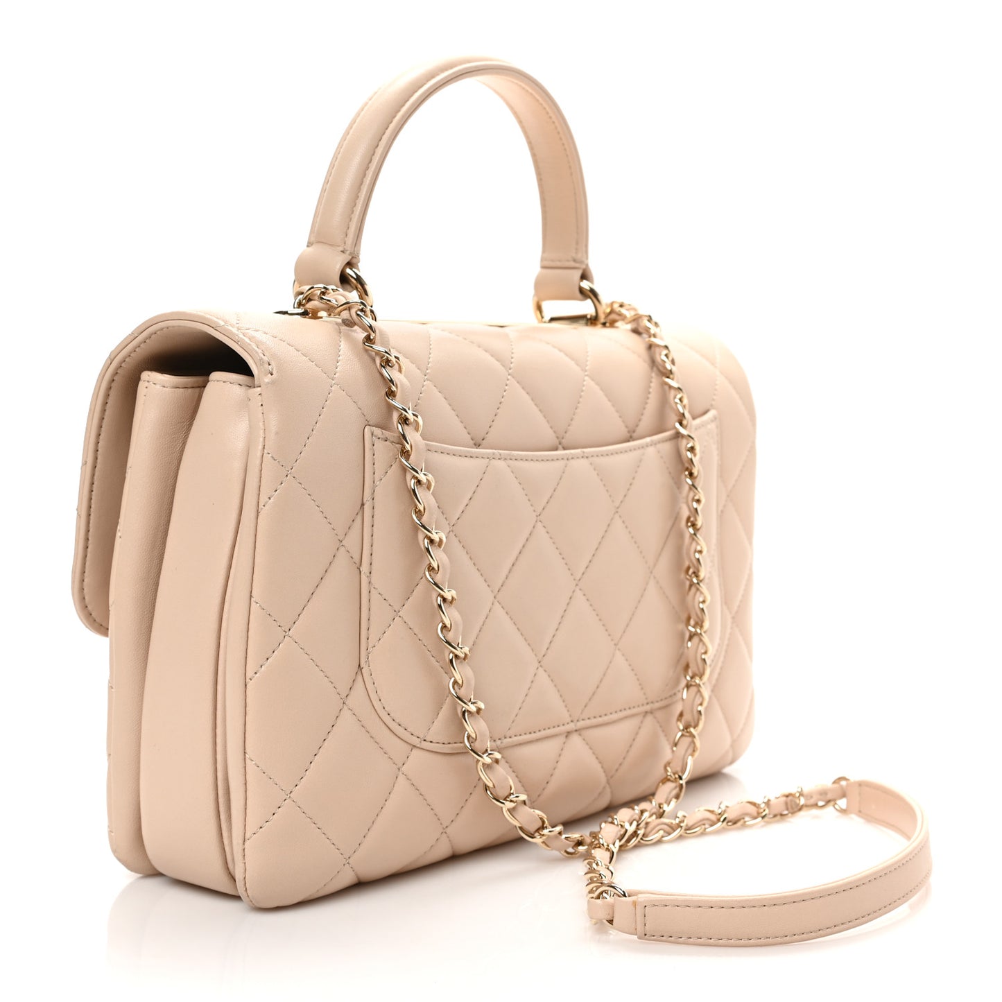Lambskin Quilted Medium Trendy CC Flap Dual Handle Bag Beige