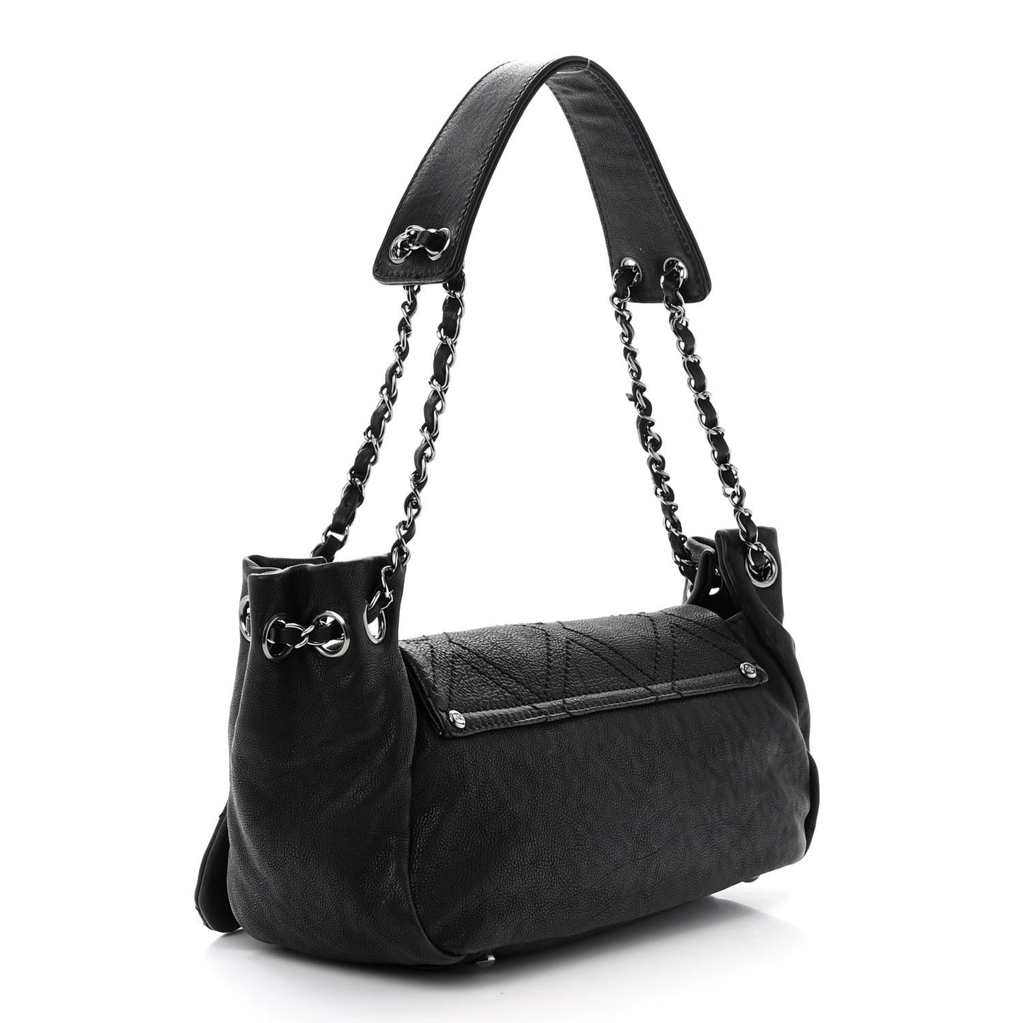 Calfskin Diamond Stitch Accordion Flap Black