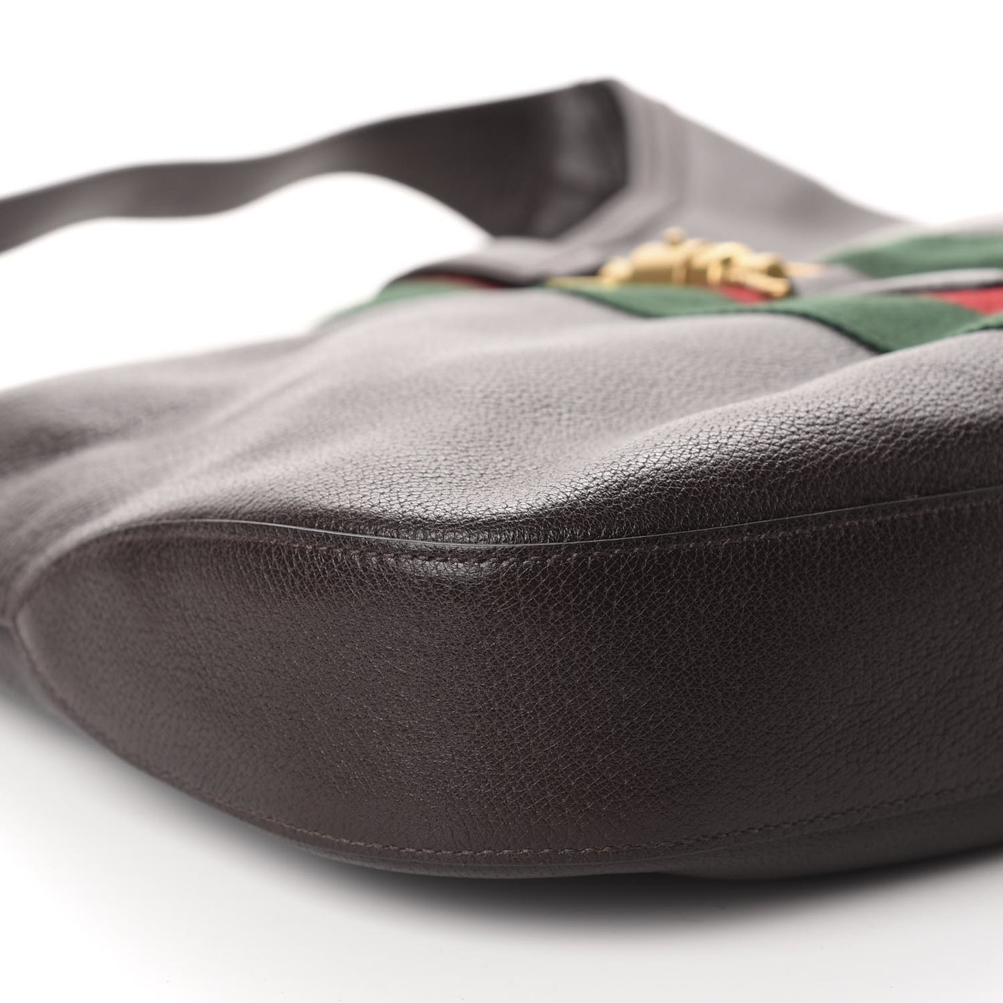 Soft Grained Calfskin Web Large Jackie Hobo Dark Brown