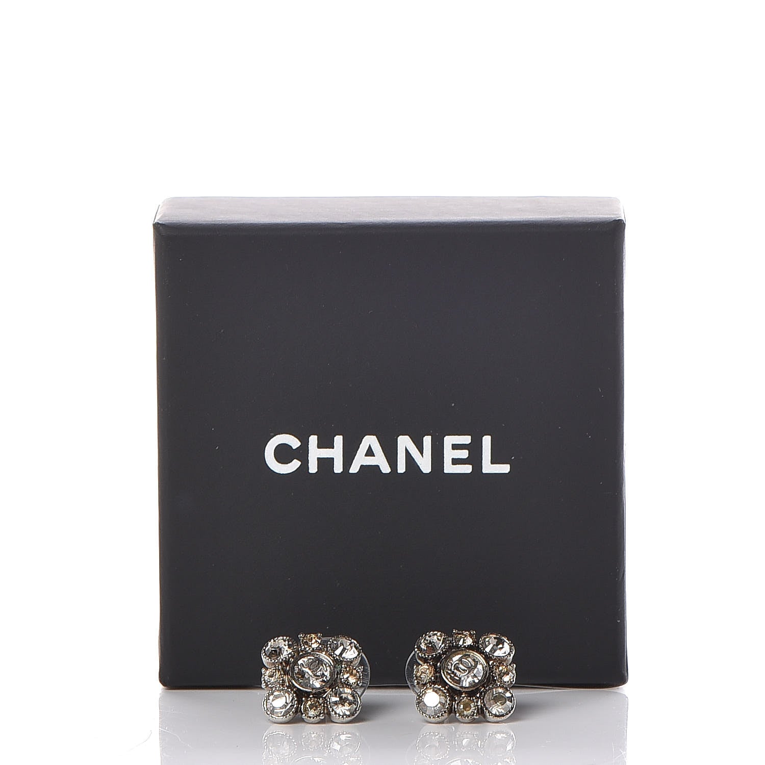 Chanel Crystal CC Flower Earrings Silver 8 of 8