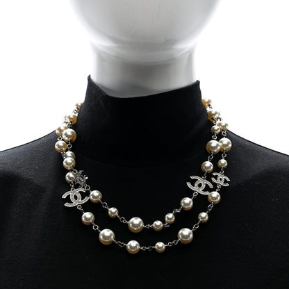 Chanel Pearl Crystal CC Necklace Silver Pearly White 2 of 4