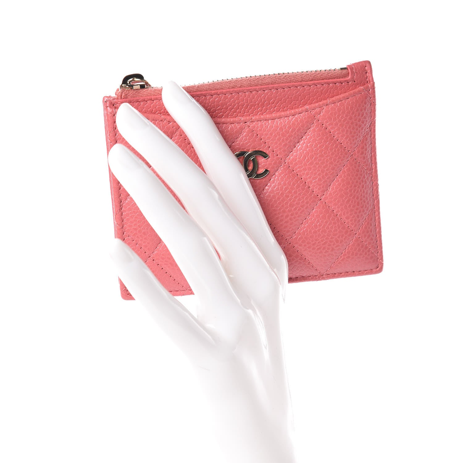 Chanel Caviar Quilted CC Zip Card Holder Pink 2 of 11