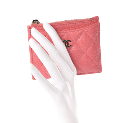 Chanel Caviar Quilted CC Zip Card Holder Pink 2 of 11