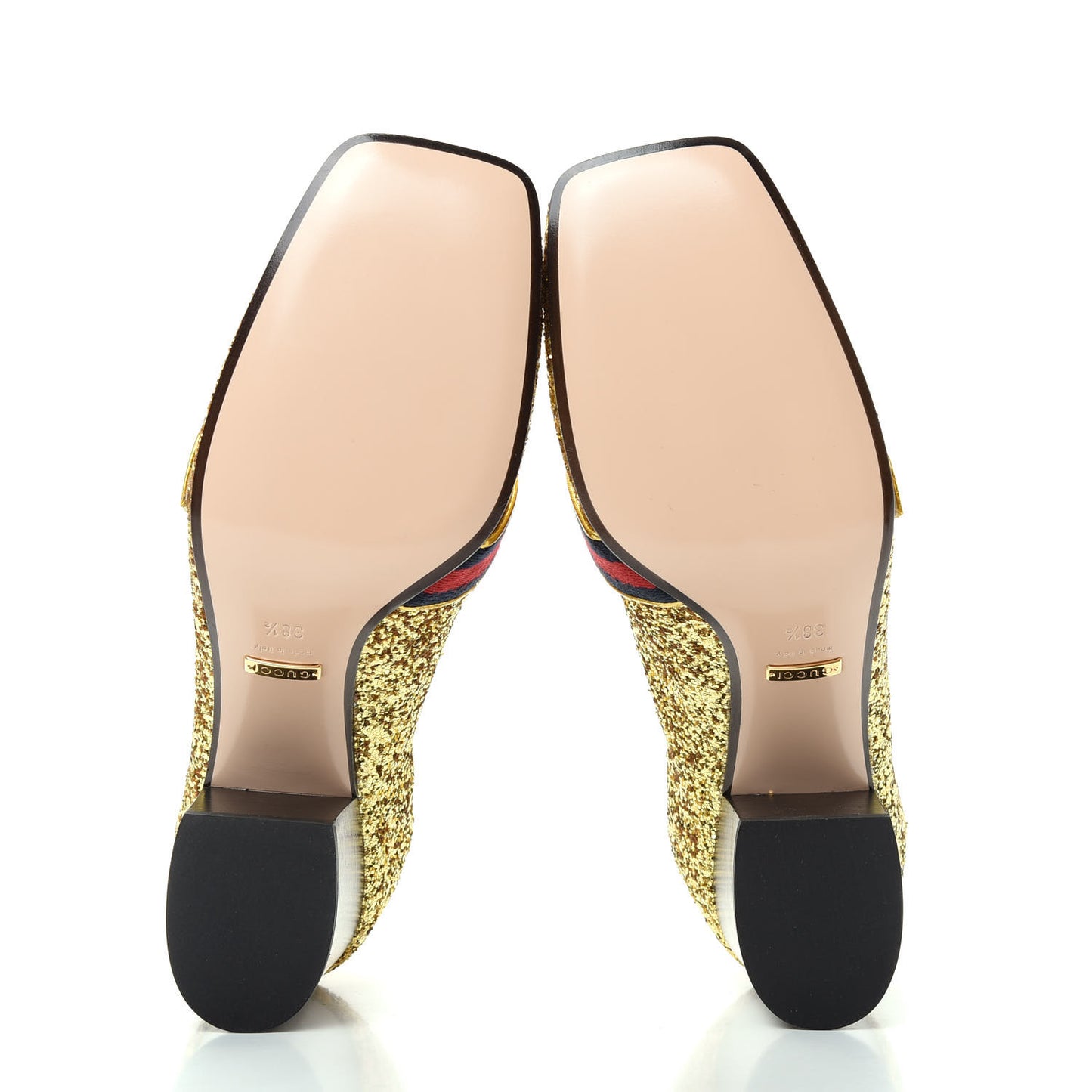 Glitter Nappa Web Peyton 75mm Loafer Pumps 38.5 Oro Vecchio