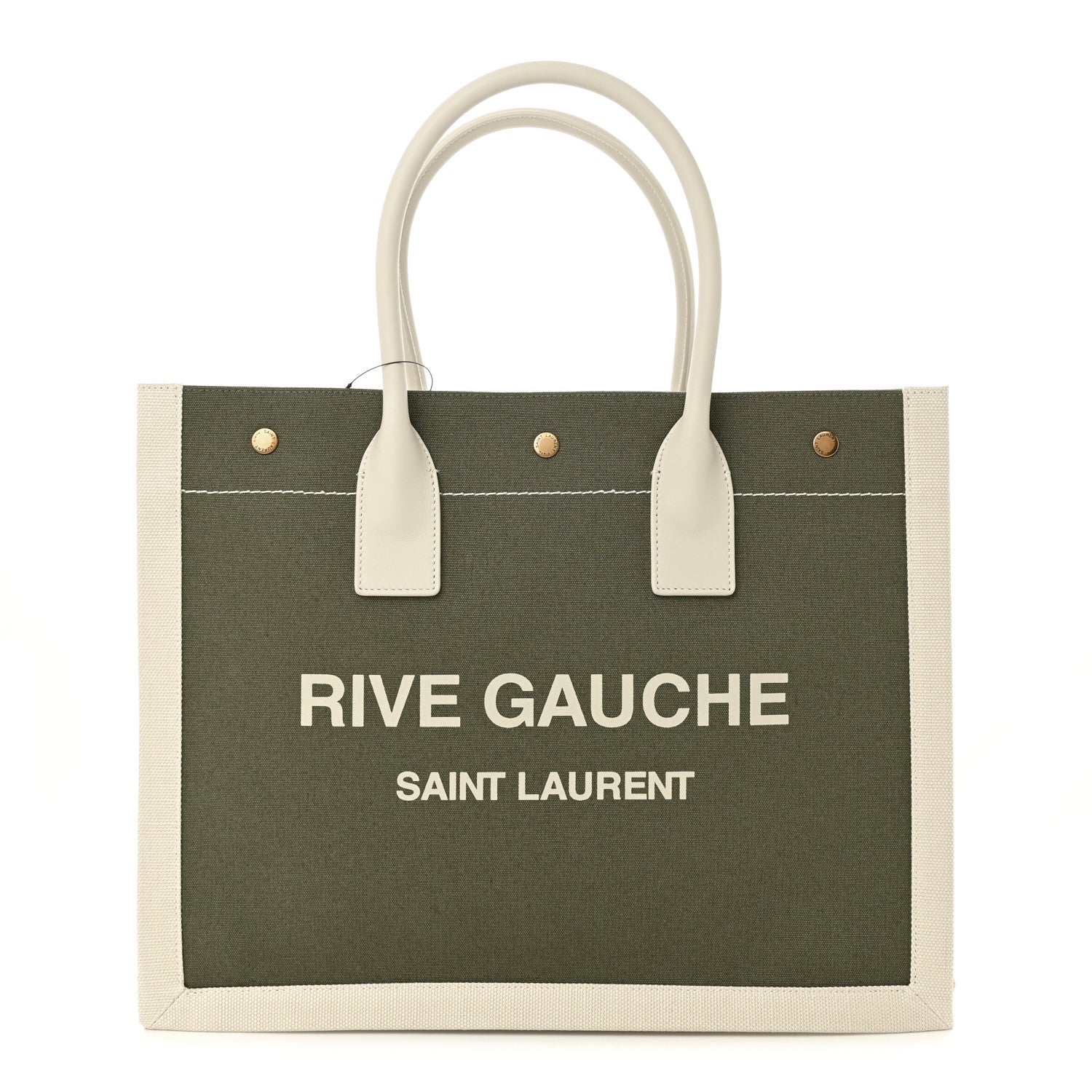 Saint Laurent Linen Calfskin Small Rive Gauche Tote Military Green Blanc Vintage 1 of 10