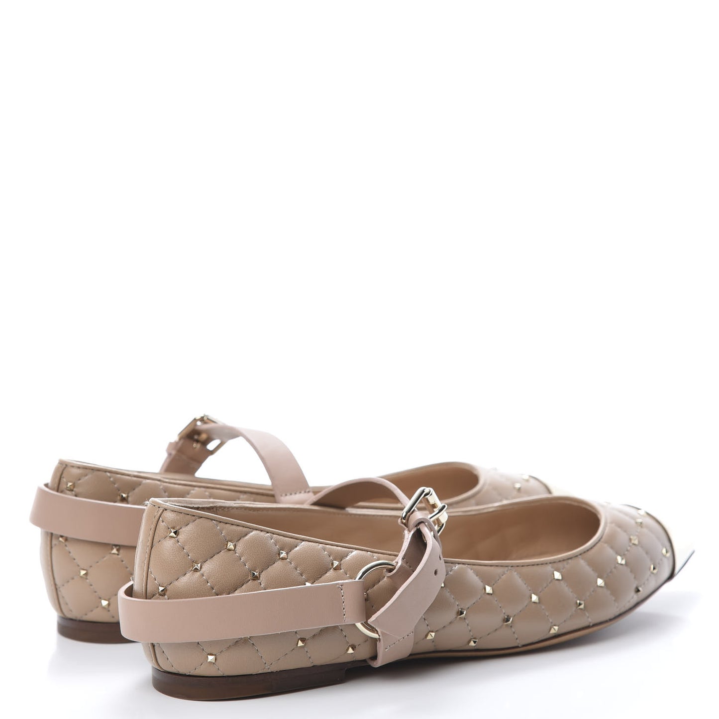 Lambskin Rockstud Spike Captoe Ballerina Flats 37 Poudre Gold