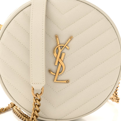 Saint Laurent Grain De Poudre Matelasse Chevron Quilted Round Vinyle Camera Bag Crema Soft 8 of 11