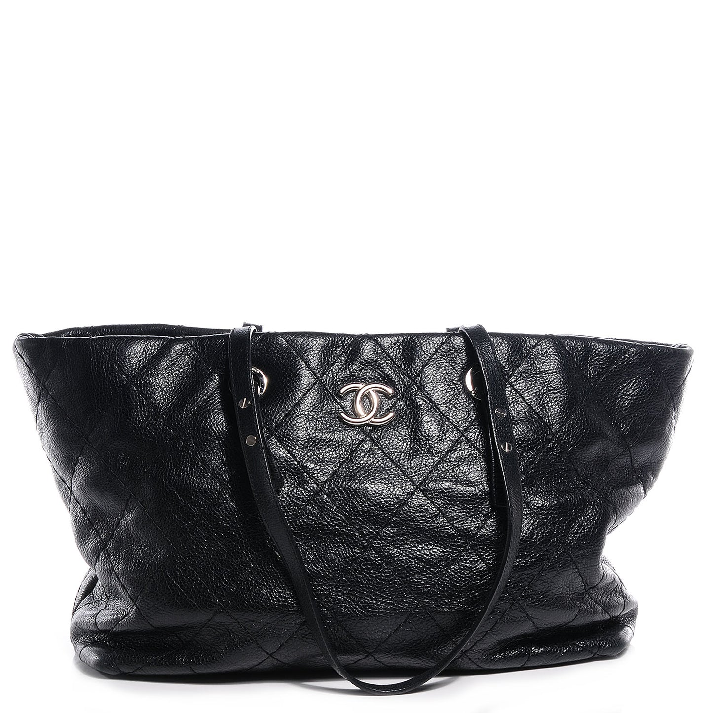 Glazed Calfskin Large On The Road Tote Black