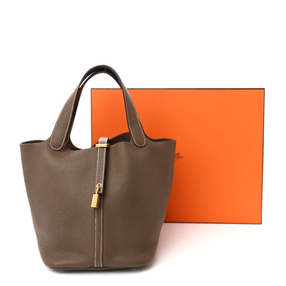 Hermes Taurillon Clemence Picotin Lock 22 MM Etoupe 11 of 11