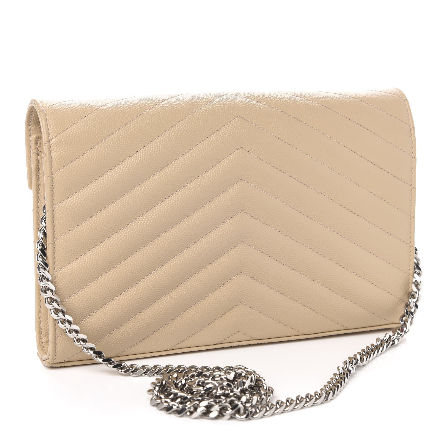 Saint Laurent Grain De Poudre Matelasse Chevron Monogram Chain Wallet Nude Powder 3 of 9