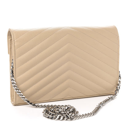 Saint Laurent Grain De Poudre Matelasse Chevron Monogram Chain Wallet Nude Powder 3 of 9