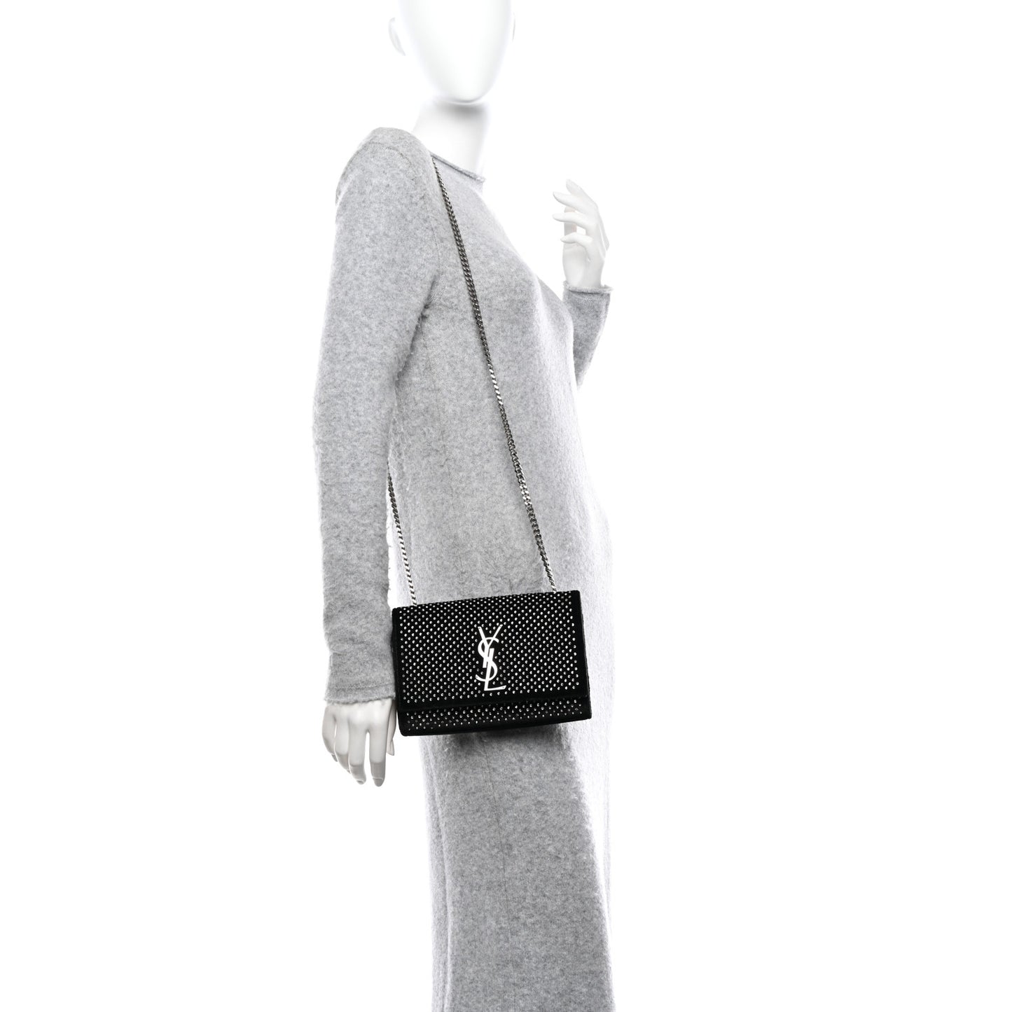 Velvet Crystal Studded Monogram Small Kate Satchel Black