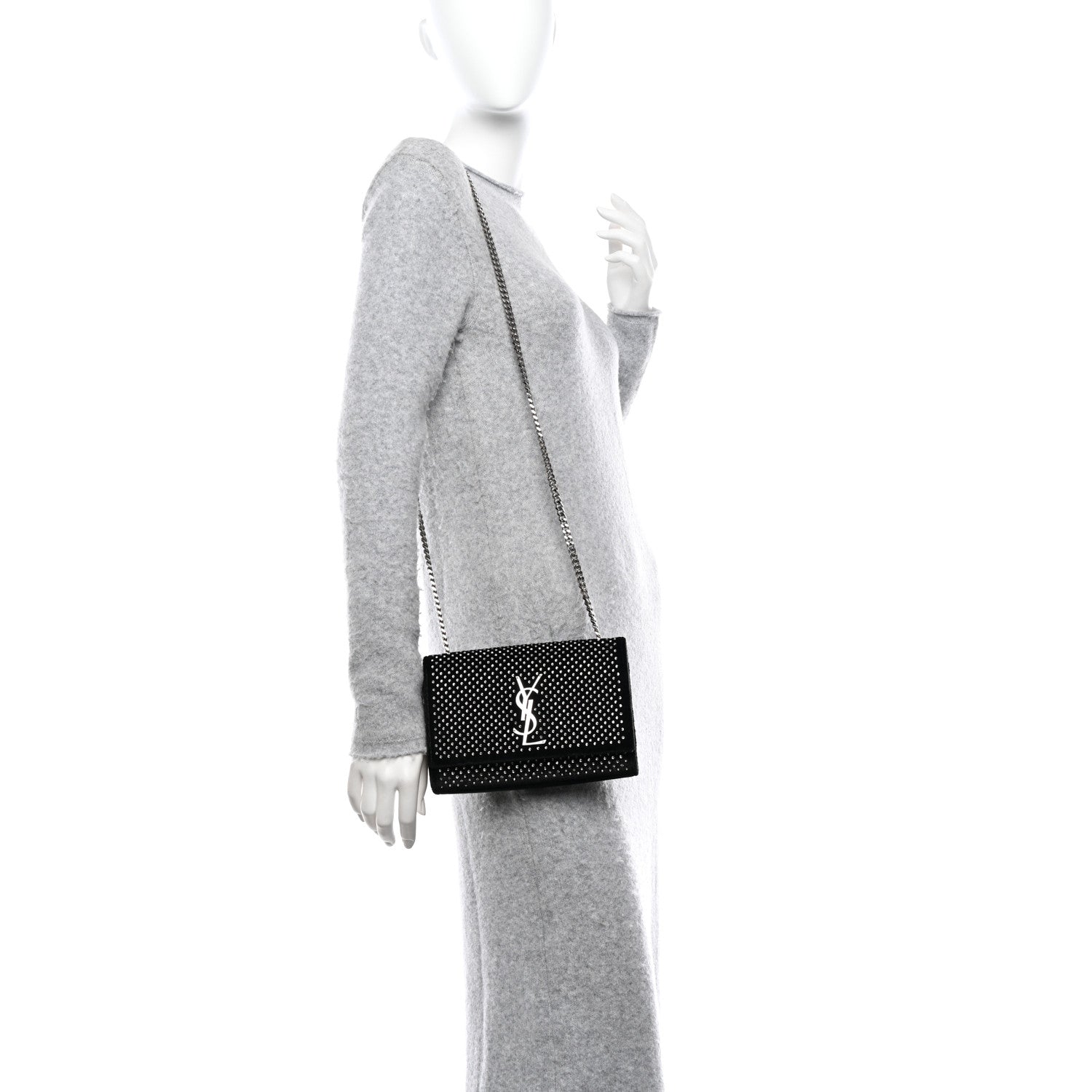 Saint Laurent Velvet Crystal Studded Monogram Small Kate Satchel Black 2 of 10