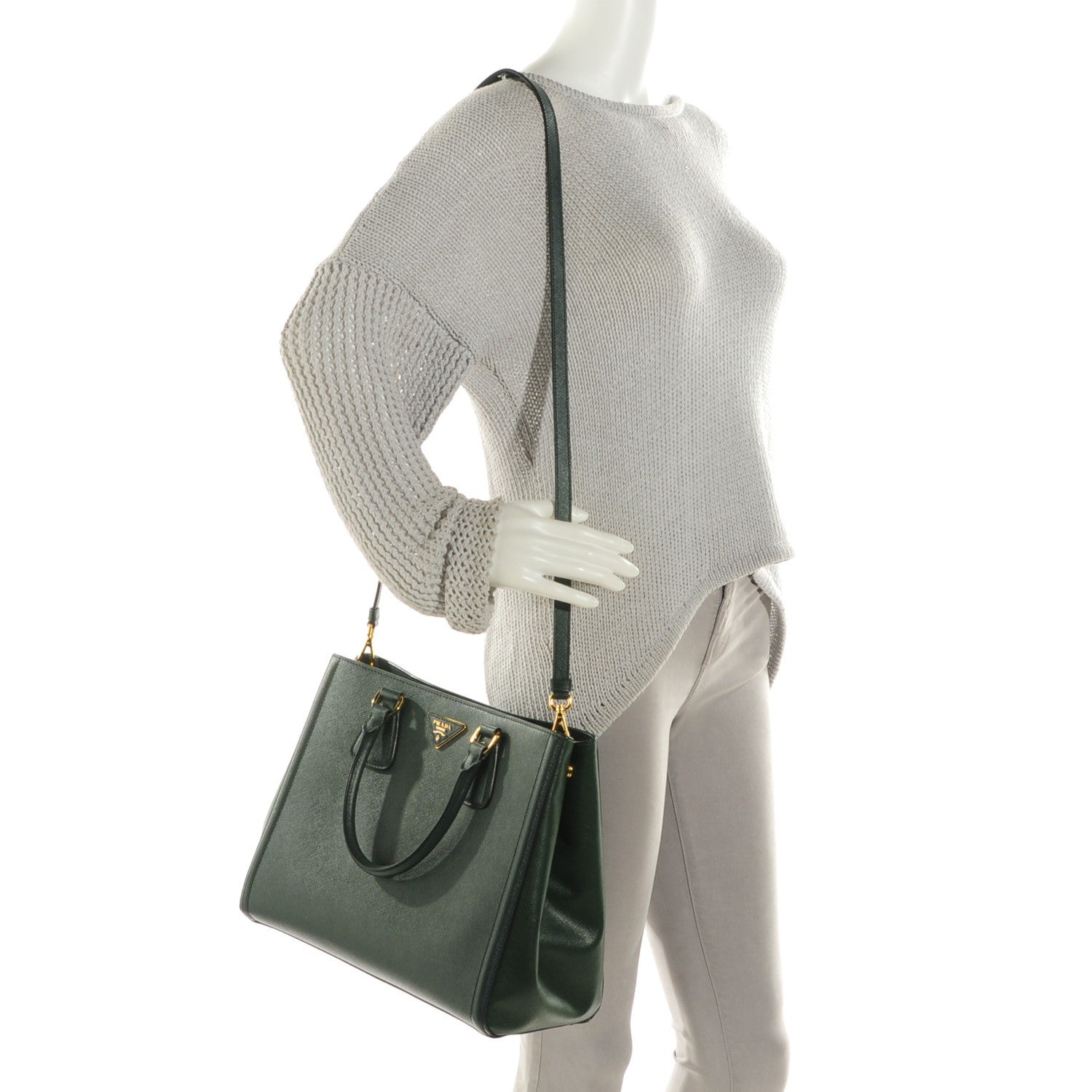 Prada Saffiano Lux Bi-Color Tote Smeraldo 2 of 8