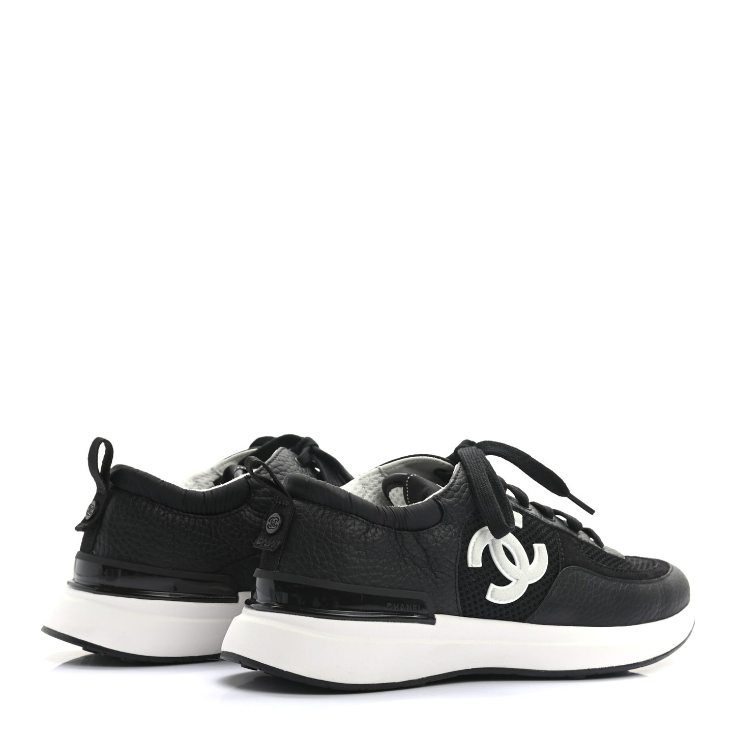 Calfskin Mesh Lycra Suede Womens Logo Sneakers 38.5 Black