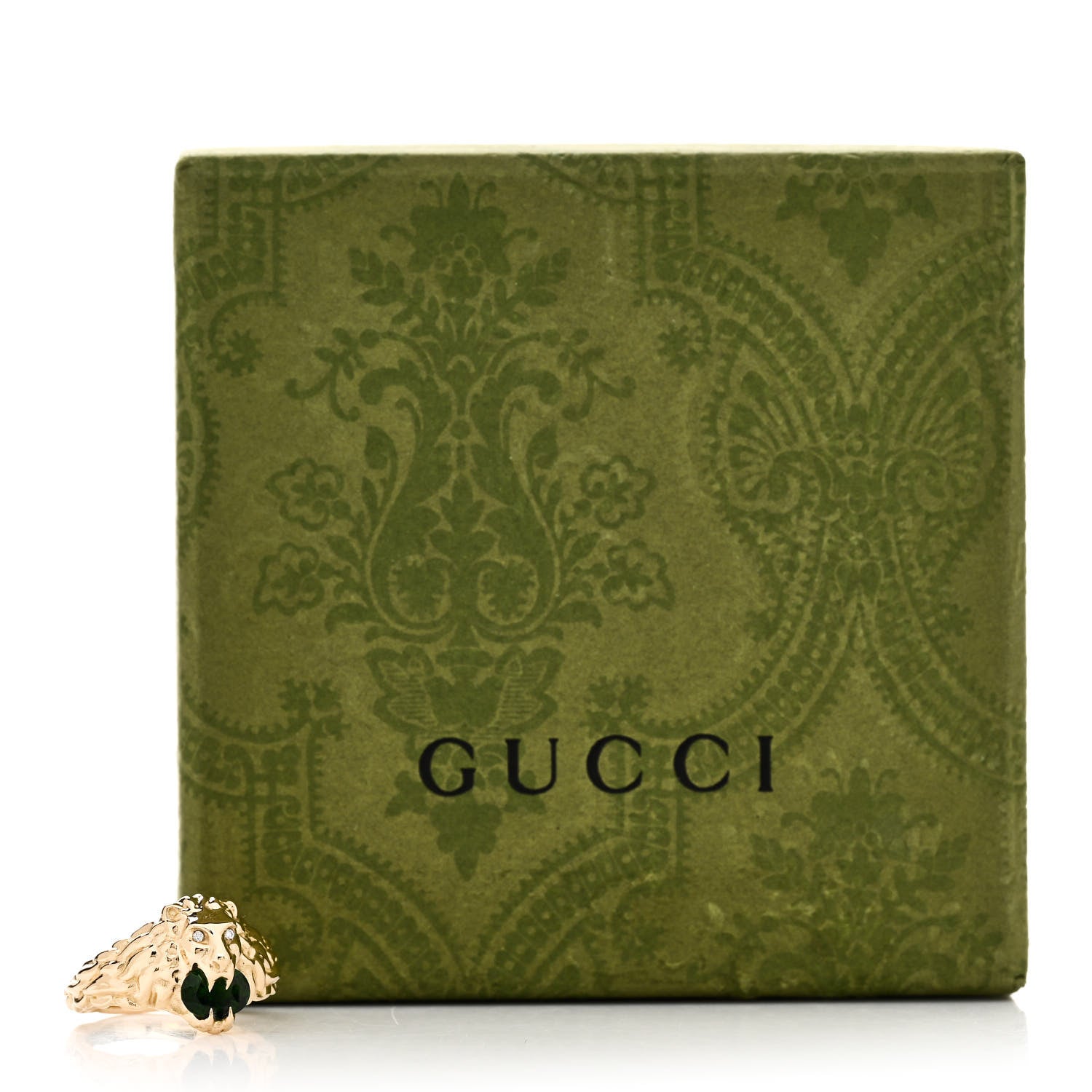 Gucci 18K Yellow Gold Diamond Chrome Diopside Lion Head Ring 54 6.75 7 of 7