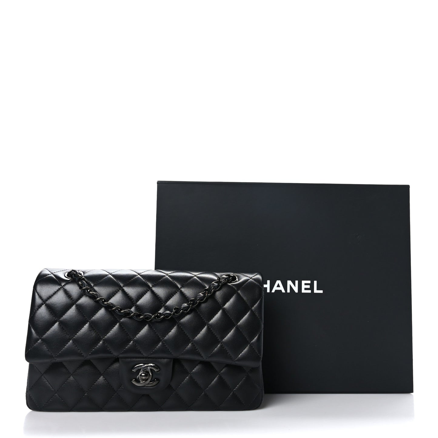 Lambskin Quilted Medium Double Flap So Black