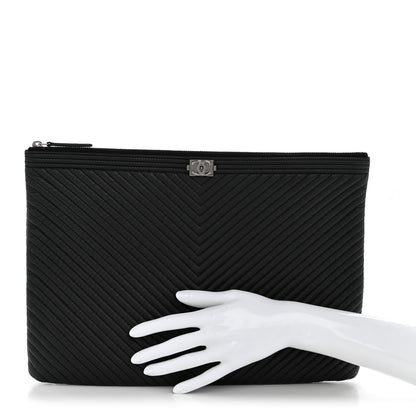 Chanel Calfskin Chevron Quilted Large Boy Cosmetic Case Black 2 of 9