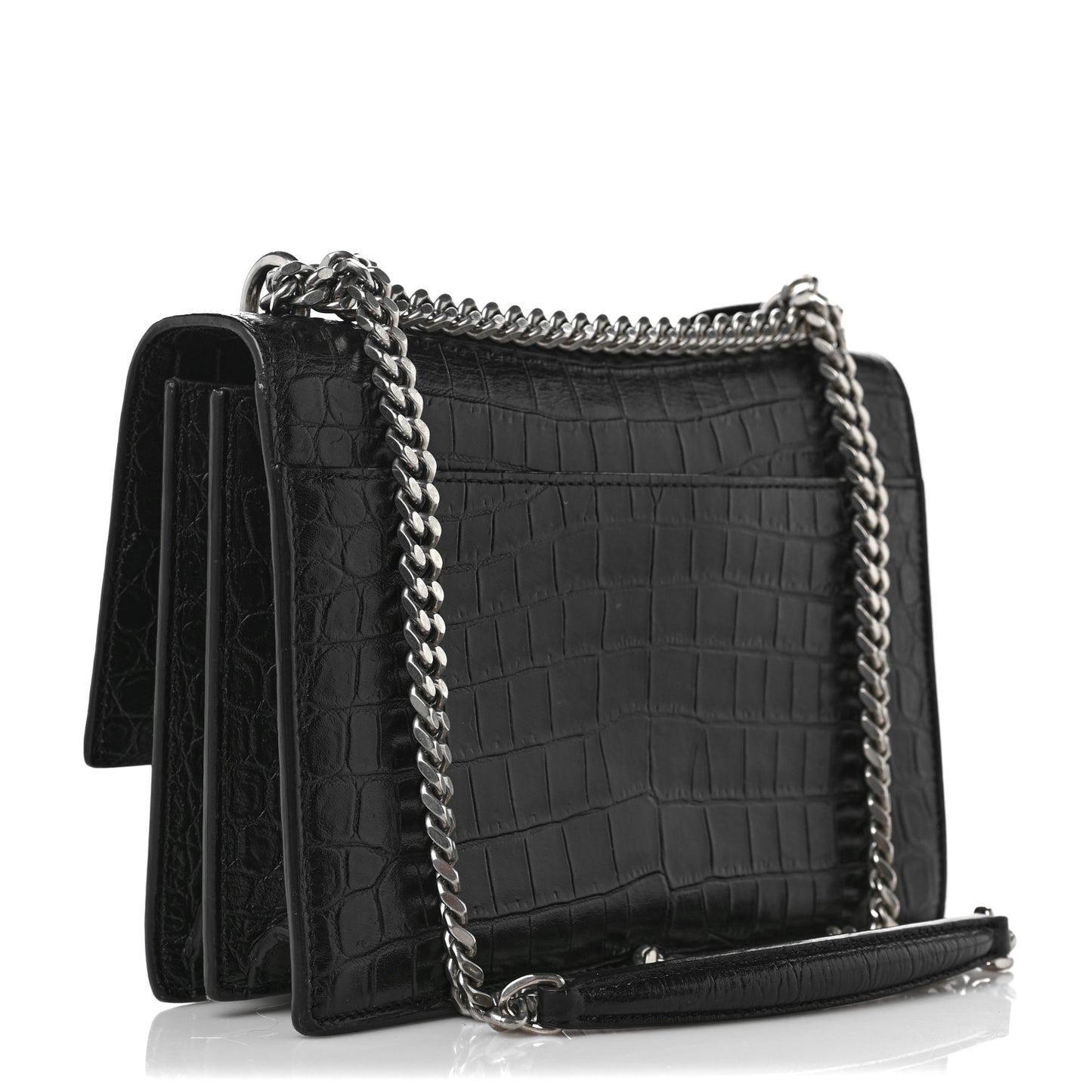 Calfskin Crocodile Embossed Medium Monogram Sunset Black