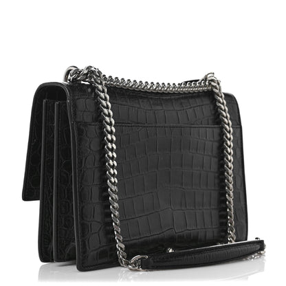 Saint Laurent Calfskin Crocodile Embossed Medium Monogram Sunset Black 3 of 9