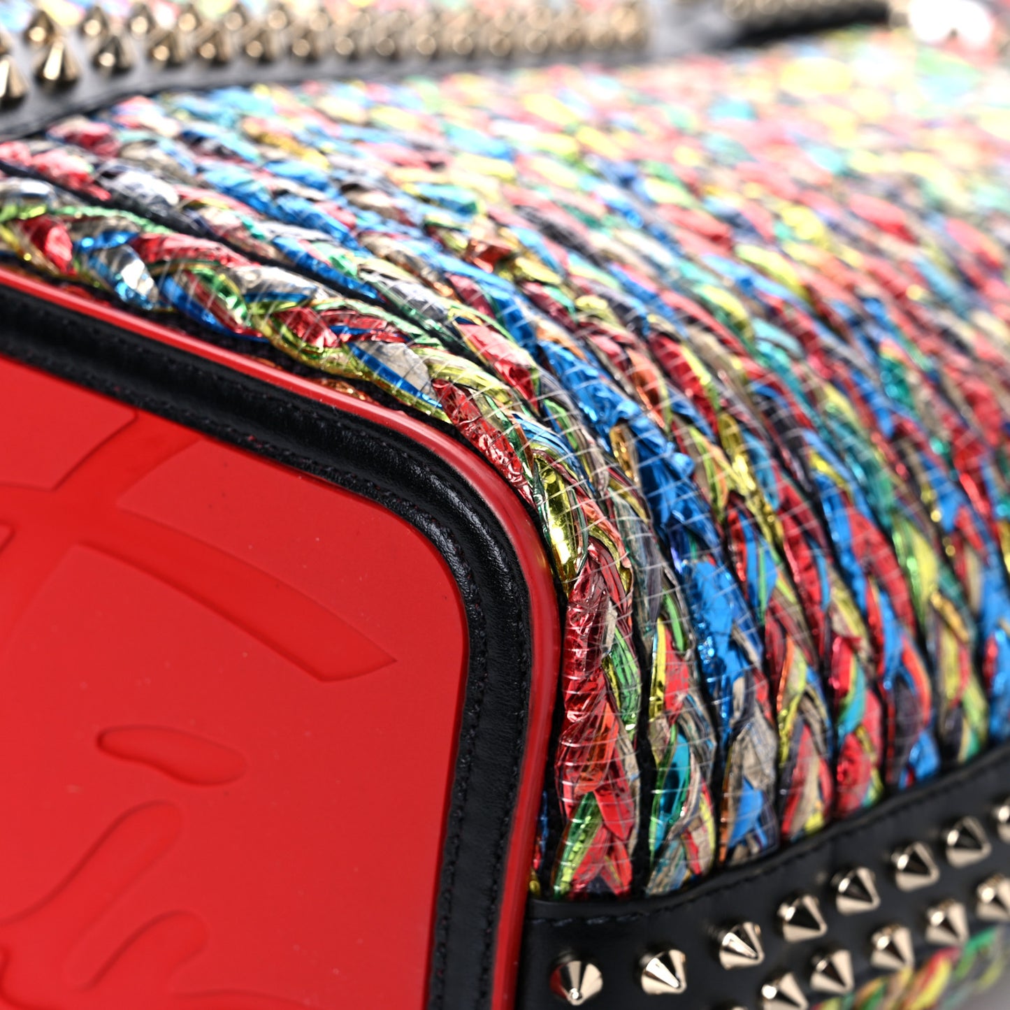 Calfskin Metallic Straw Spikes East West Cabata Tote Multicolor
