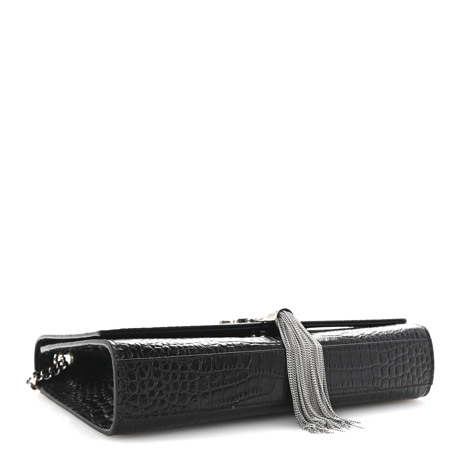 Saint Laurent Calfskin Crocodile Embossed Medium Classic Monogram Kate Tassel Satchel Black 4 of 9