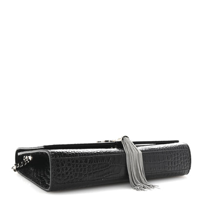 Saint Laurent Calfskin Crocodile Embossed Medium Classic Monogram Kate Tassel Satchel Black 4 of 9