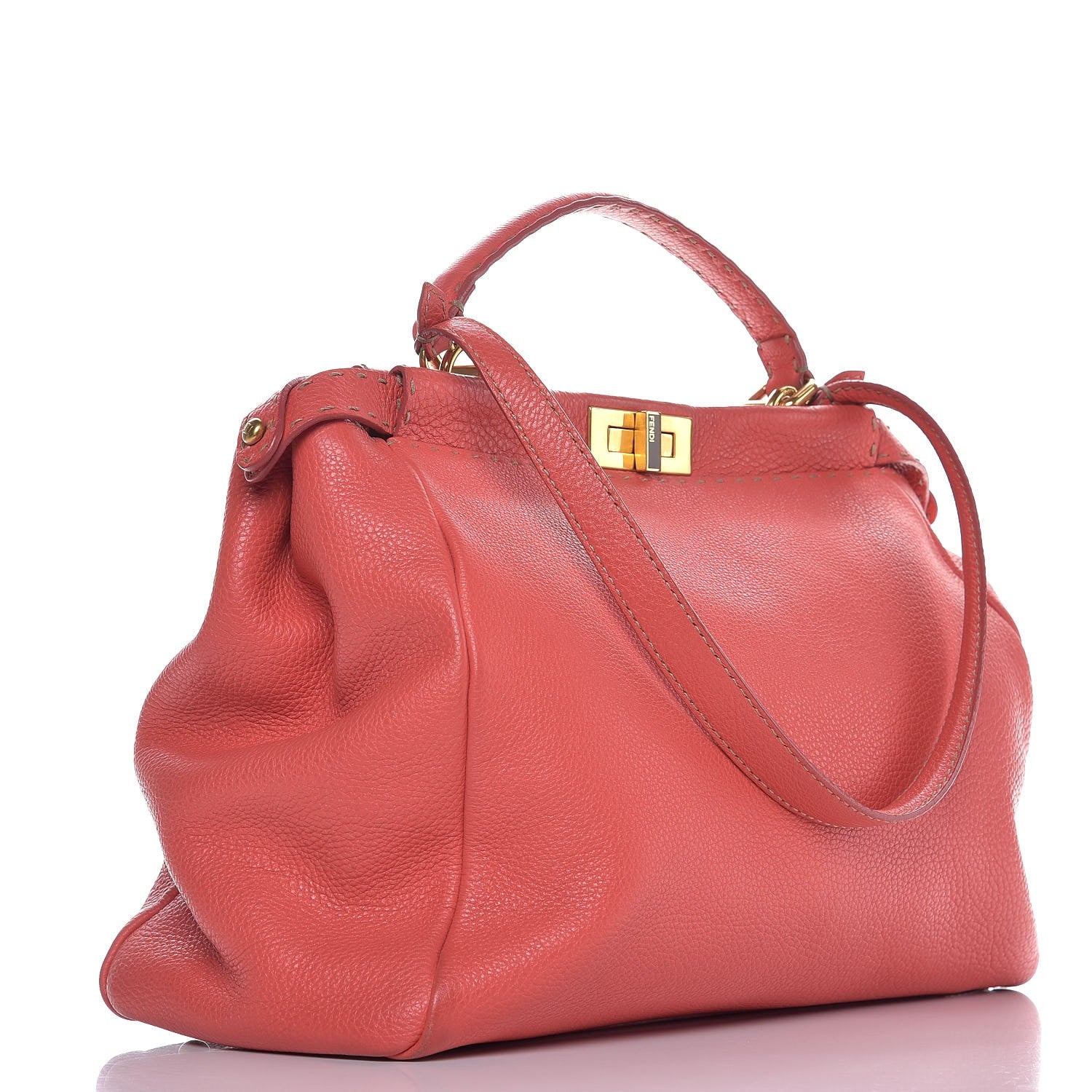Fendi Cuoio Romano Selleria Large Peekaboo Iconic Satchel Coral 4 of 15
