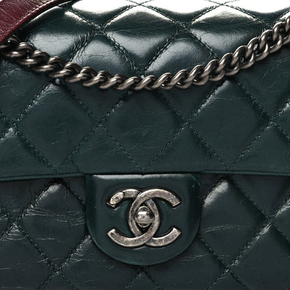 Chanel Glazed Calfskin Quilted Medium Duo Color Flap Dark Green Burgundy 8 of 11