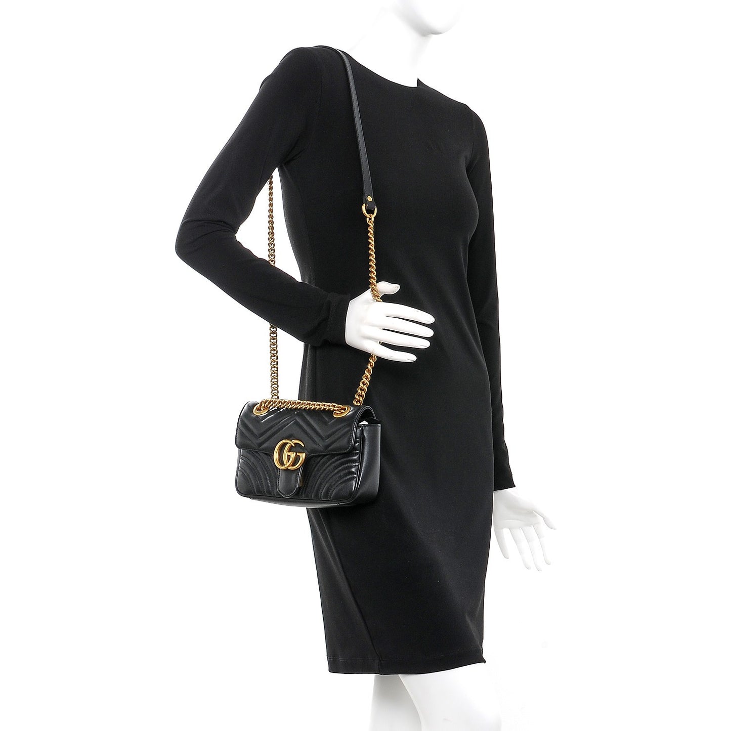 Calfskin Matelasse Mini GG Marmont Shoulder Bag Black