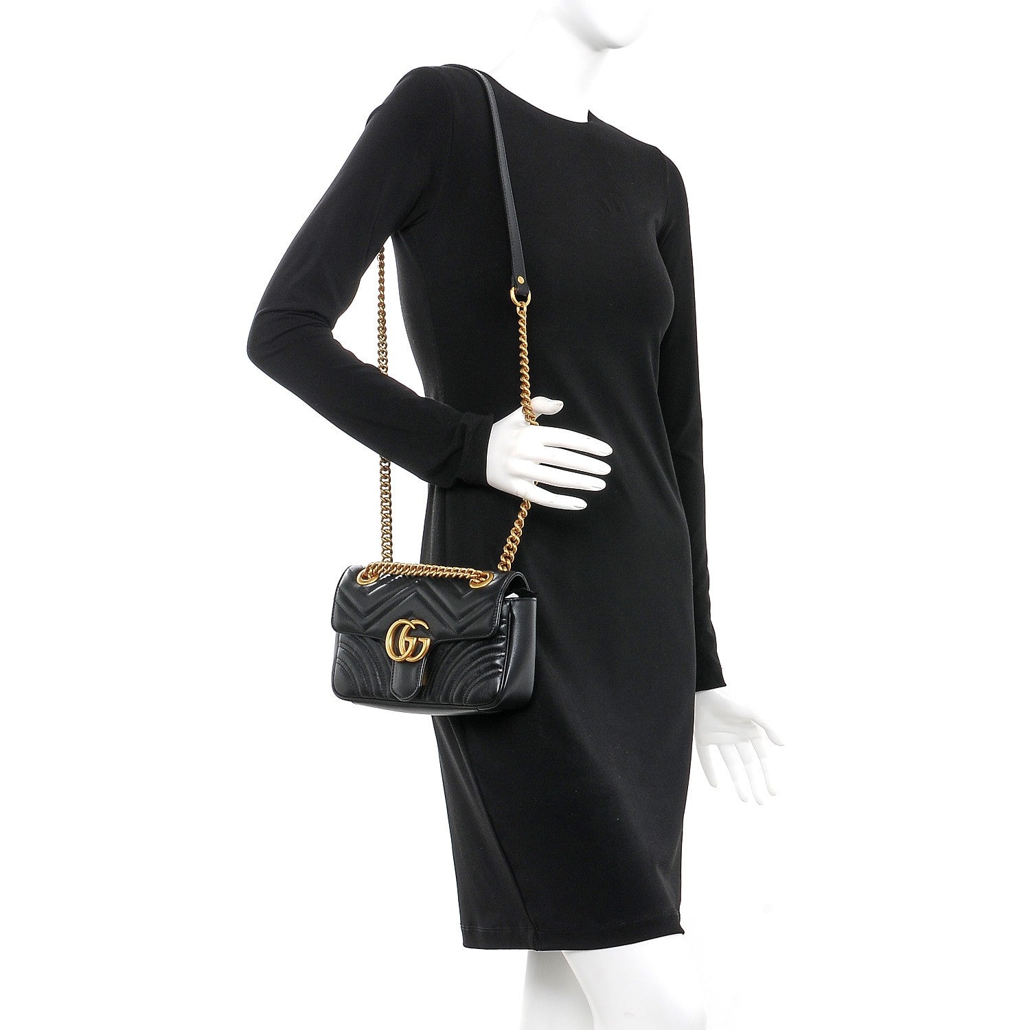 Gucci Calfskin Matelasse Mini GG Marmont Shoulder Bag Black 2 of 8