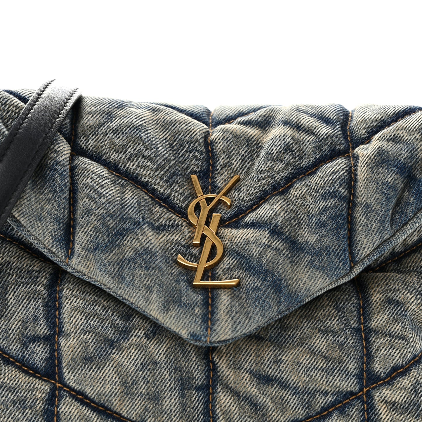 Denim Quilted Toy Loulou Puffer Monogram Chain Satchel Blue Black