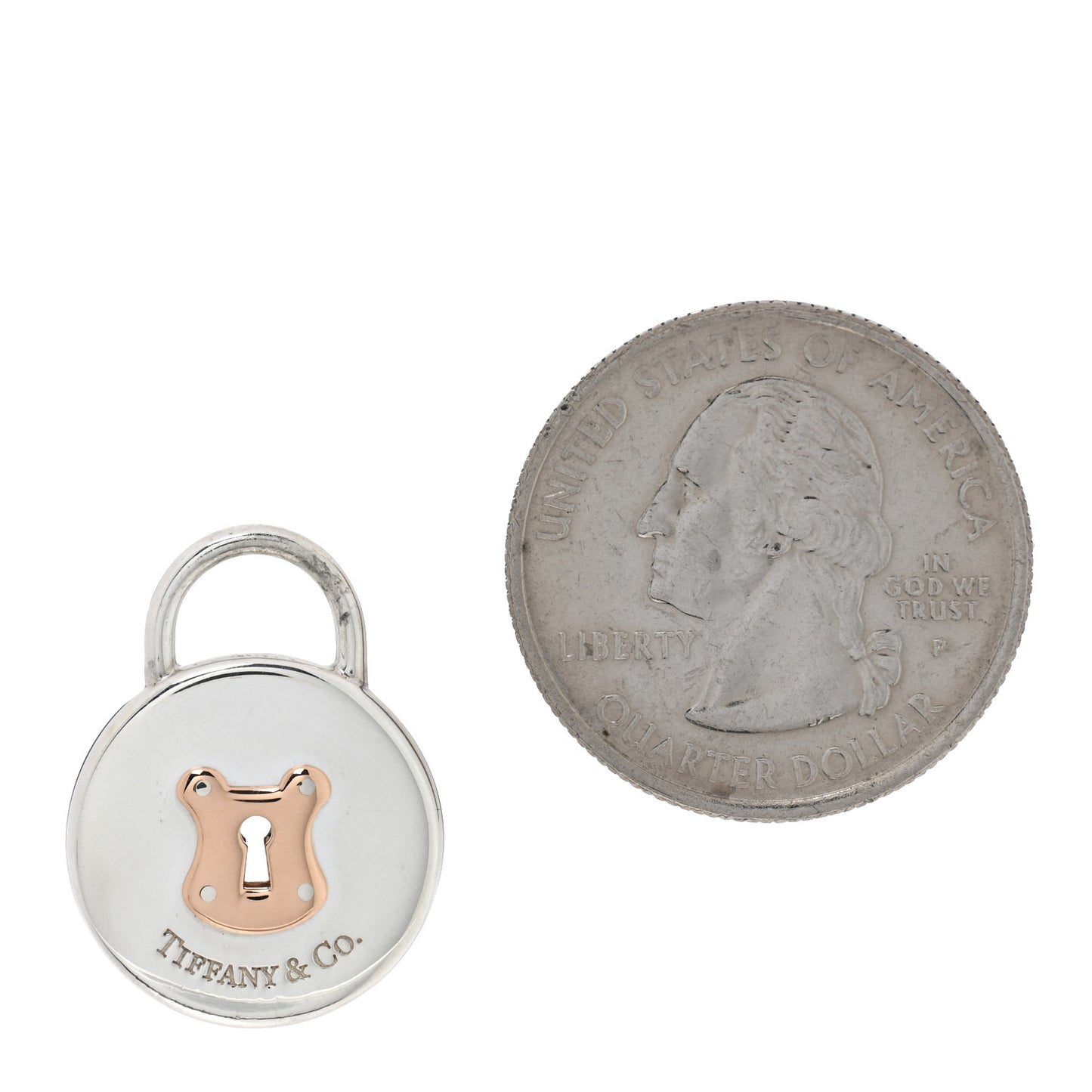 Sterling Silver 18K Rose Gold Round Lock Pendant